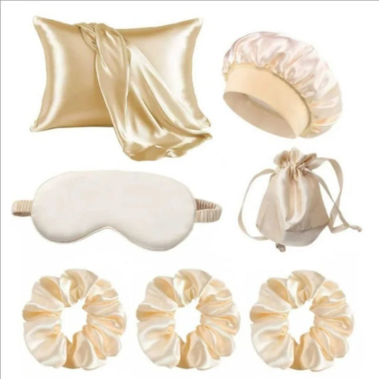 Satin Pillowcase Gift Set with Silk Satin Sleep Mask Scrunchies Shower Cap, Luxury Sleeping for Women Wife Birthday Wedding Gift